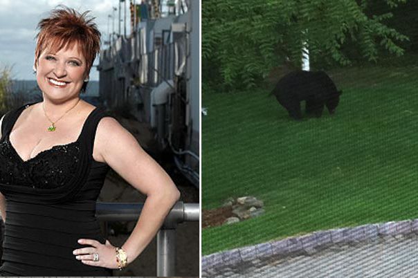 Caroline Manzo and, at right, the bear who pooped on her lawn